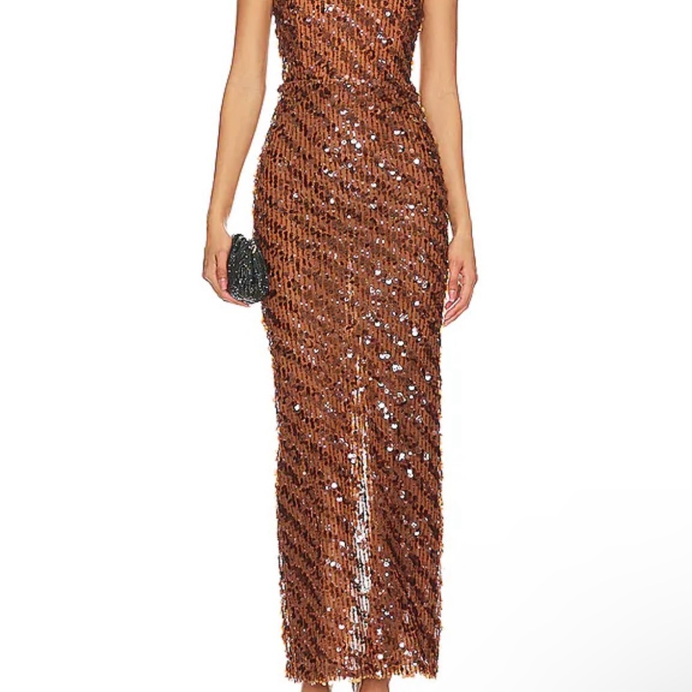 CAMILA COELHO Embellished Maxi Dress in Caramel Size Large REVOLVE